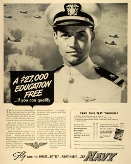 1942 Ad WWII Navy Recruiting Free Education Schooling Naval Military