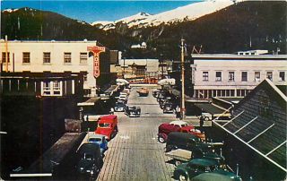 AK Ketchikan Alaska Street Scene 50s Cars Roberts No C3772