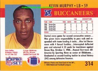 Kevin Murphy lb Buccaneers 1990 Pro Set Last One