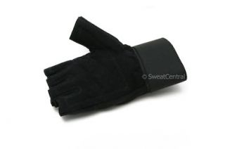 Black Leather Weight Lifting Gym Glove Long Wrist Strap