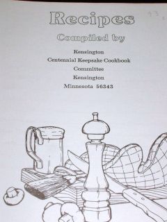 Kensington MN Centennial Keepsake Cookbook 1980 1990 Many Scandinavian