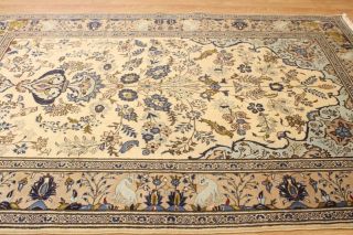 Unusual 200 Knotts Ivory Kerman Persian Wool Oriental Area Rug Carpet
