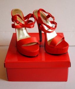 Kevin Aviance Red Satin Sz 6 Platform High Heels Strappy Shoes Sandals