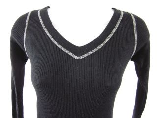 Kier J Black Ribbed V Neck Long Sleeve Sweater Size S
