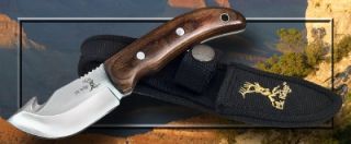 Elk Ridge Guthook Hunting Knife Brown Wood Handle