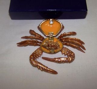 Kings point Design #62261 Crab Trinket Box w 19 Gold Tone Necklace