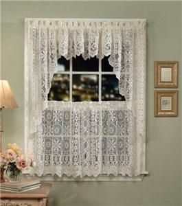 HOPEWELL Lace White 60x24 Tier Kitchen Curtain Combined shipping