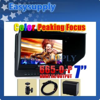 Peaking 665/O/P HDMI LCD On Kamera Field Monitor Canon 5D2 7D+4050mAh