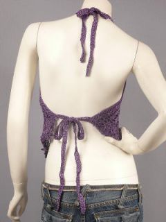 Sexy Purple Knit Crochet Tie Back Halter Top Vest M