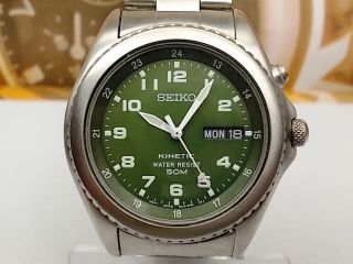Seiko Kinetic Day Date All Steel Mens Watch 5M43 0D10
