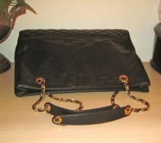 Koret Soft Black Quilted Leather Chanel Style Shoulder Bag Tote