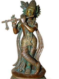Lord Krishna Brass Statue Sculpture Hindu Religious Art Decorative