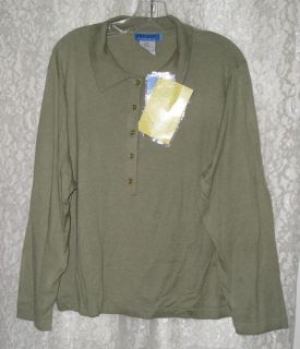 Carson Kressley Silk Cashmere Polo Sweater Sage 2X