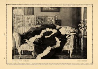 1913 Print Schlafende Sleeping Konstantin Somoff Woman