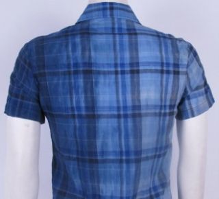 Krush Shirt Button Blue Plaid Short Sleeve Men $80 New Size XL