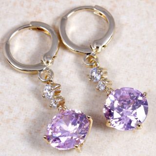 L3224 Dangle Earrings Pink Kunzite 18KGOLD Silver AAA Classy Stone