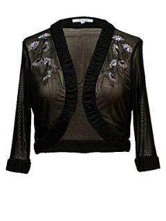 Chesca Beaded mesh bolero with ruched trim Black   