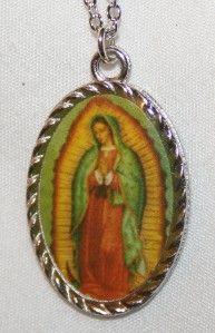 Rim Silvertone Our Lady of Guadalupe Picture Medal Necklace