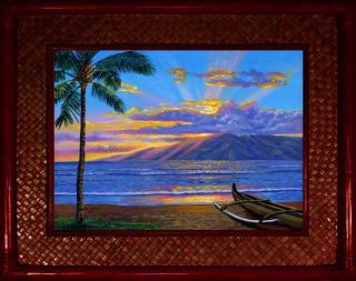 Lahaina Maui Beach Outrigger Sunset Lanai Hawaii Rattan Frame Framed