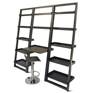Wood Black Leaning Ladder Desk Table Book Shelf Set