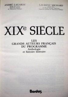 Collection Litteraire Lagarde Et Michard Xixe Siecle 1985 HC French