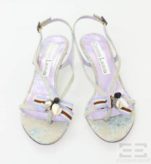 Christian Lacroix Grey & Blue Brocade Seashell Sandal Heels Size 38.5