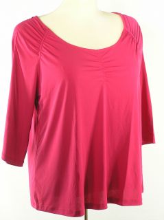 Lane Bryant Dark Pink Silky Shirred Top Stretch Shirt New $40 Tag Plus
