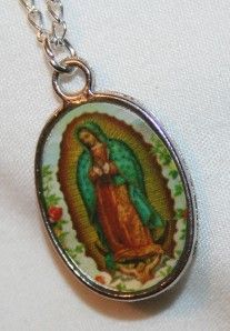 Floral Accented Our Lady of Guadalupe Picture Medal Necklace