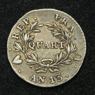 1805 U Italy France Napoleon I Silver 1 4 Franc Quart Coin Torino Mint