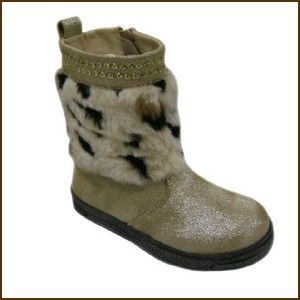 One Ruby Lane Leopard Faux Fur Animal Print Gold Sparkle Boots 11 US