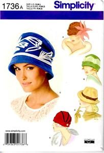 Simplicity 1736 Misses Vintage Style Hats in s M L Sizes Sewing