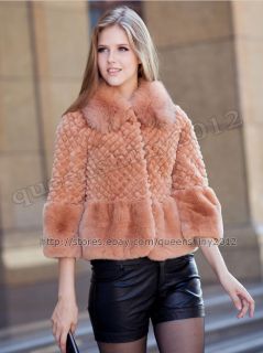 100 Real Genuine Rabbit Fur Fox Collar Short Coat Jacket Clothing