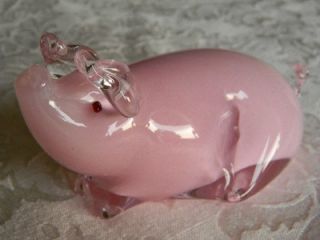 Langham Glass England Pink Pig Paperweight Signed 2½ x 4¾ Excellent
