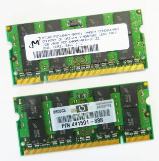 Brand 4GB 2 x 2GB PC2 6400S SODIMM Laptop Memory HP P N 441591