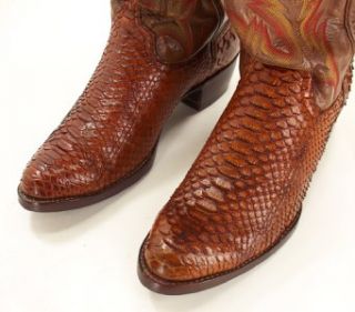 Mens LARRY MAHAN Rust REAL Snakeskin Embroidered COWBOY BOOTS Sz 7.5 D