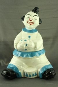 DORRAINE of CALIFORNIA Pottery Standing Clown Blue Trim Cookie Jar