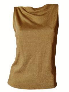 Ralph Lauren Womens Metallic Gold Sleeveless Knit Top