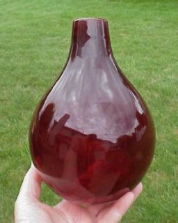 Vintage Bulbous Ruby Red Glass Vase w Pontil Mark Mid Century Modern