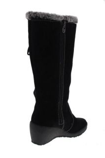 London Fog New Lauren Black Leather Suede Wedge Heels Snow Boots Shoes