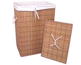 Natural Rectangular Bamboo Foldable Laundry Basket Hamper with Lining