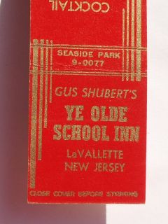 Matchbook Gus Shuberts Ye Olde School Inn LaVallette NJ Ocean Co