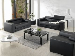 2909 Black Leather Sofa Set