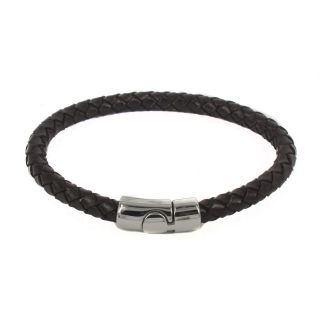 6mm Brown Braided Bolo Leather Bracelet Stainless Steel Magnetic