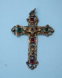 Beautiful Very RARE Russian Solid Silver Jewelled Crucifix with Gold