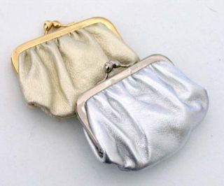 New Judith Leiber Small Silver Leather Purse 4COIN Mirror Lipstick 4