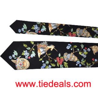100 New Leonard Tie Silk Black Floral Unicorn $255 Authentic