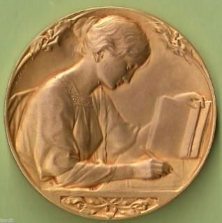 Art Deco Gold on Bronze Medal L Etude by Lenoir RARE