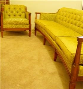Vintage Long Lenoir Chair Company Curved Tufted Green Empire Sofa and