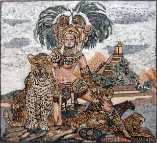 Masterpiece of African Woman with Leopards Micro Mosaic