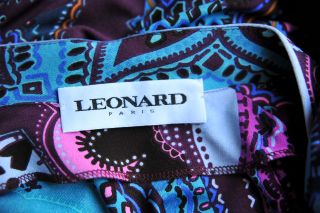 Leonard Vintage Vibrant Multi Color Silk Jersey Paisley Belted Dress L